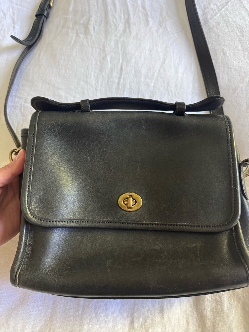 Authentic Coach Black Leather Bag with Gold Hardware